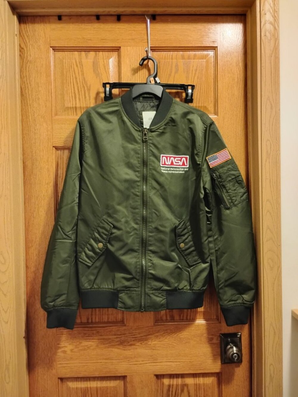 H&M × NASA NASA Bomber Jacket Olive Green Embroidered Men's Size S
